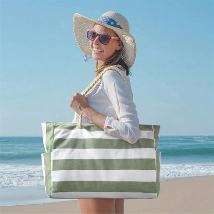 Striped Canvas Summer Beach Bag